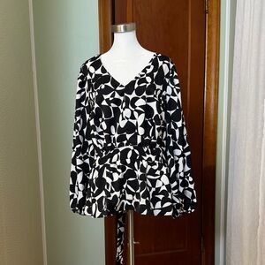 Lane Bryant Black and White Abstract Blouse